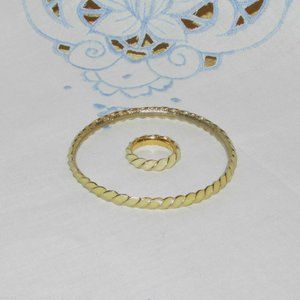 Vintage Sphynx Bangle Bracelet & Ring Set Vintage Bohemian Size 7 Beige Enamel